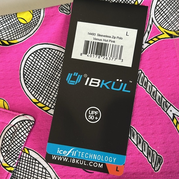 IBKUL Venus Print Sleeveless Polo Shirt Tennis BRAND NEW Hot PINK NWT - Picture 11 of 13